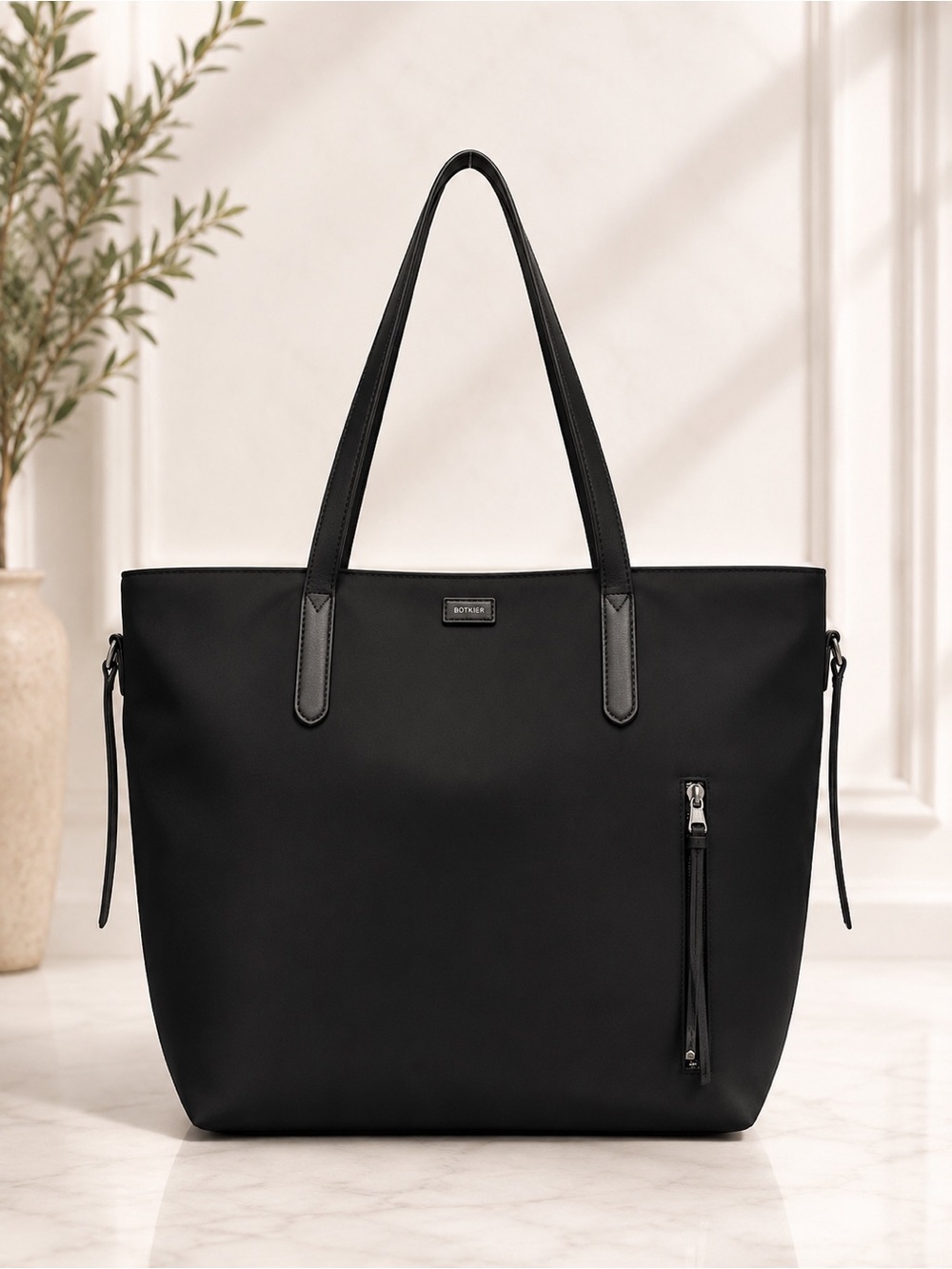 Botkier Black Nylon Tote Bag Large Work Laptop Shoulder Bag Zip Pocket